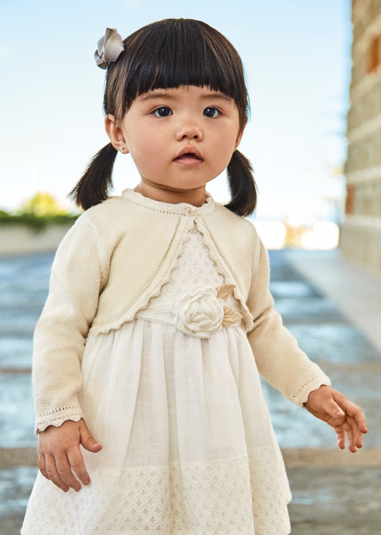 Cardigan modello bolerino tricot cotone sostenibile neonata 306 CHAMPAGNE