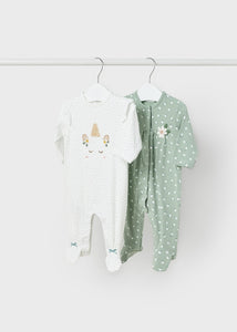 Set 2 pigiami stampati cotone sostenibile neonata 1740